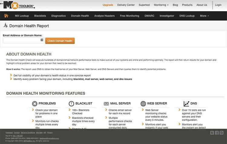 Screenshot of MXToolbox