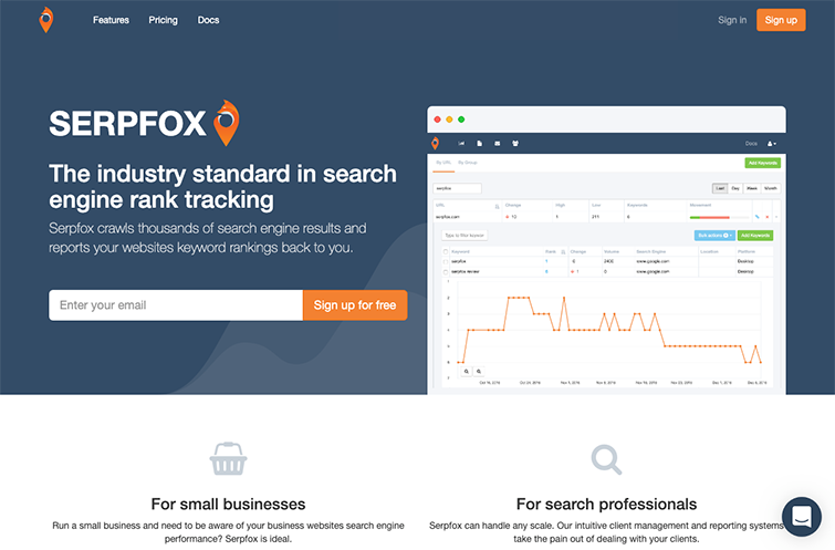 A screenshot of the SerpFox homepage