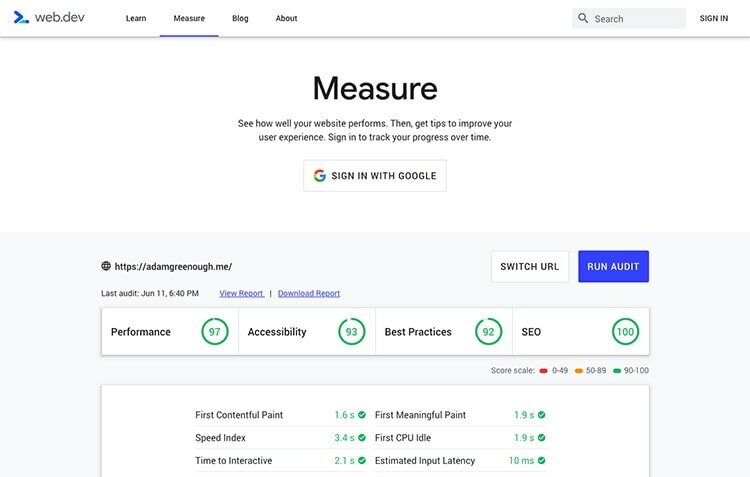 Screenshot of web.dev