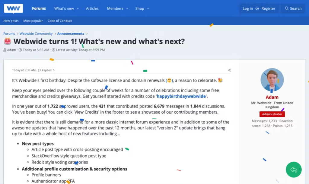 Screenshot of a webwide thread